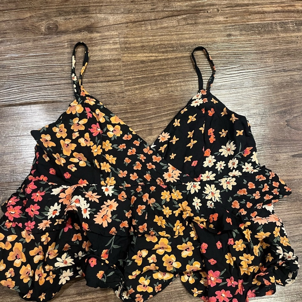 Patrons of Peace Black and Orange Floral tank size medium